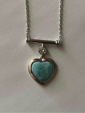Sterling Silver Heart Pendant Necklace with Blue Center
